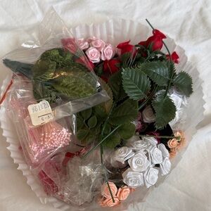 Artificial tiny Flowers Arrangement with Red, Pink White Roses stems picks 2-4”